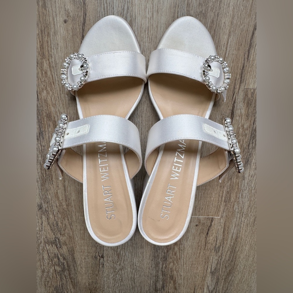 Stuart Weitzman Silver Sandals with Embellished Straps